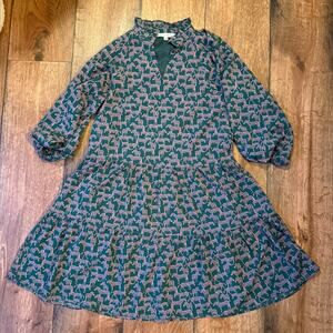 Joy Joy Women’s Zebra Print Dress – Green & Pink – Ruffle Neck – Size XS